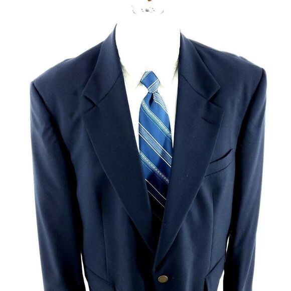 Oscar‎ De La Renta Wool 2 Bronze Button Blazer 42R Blue Tagged 42S Measures R - Picture 1 of 11